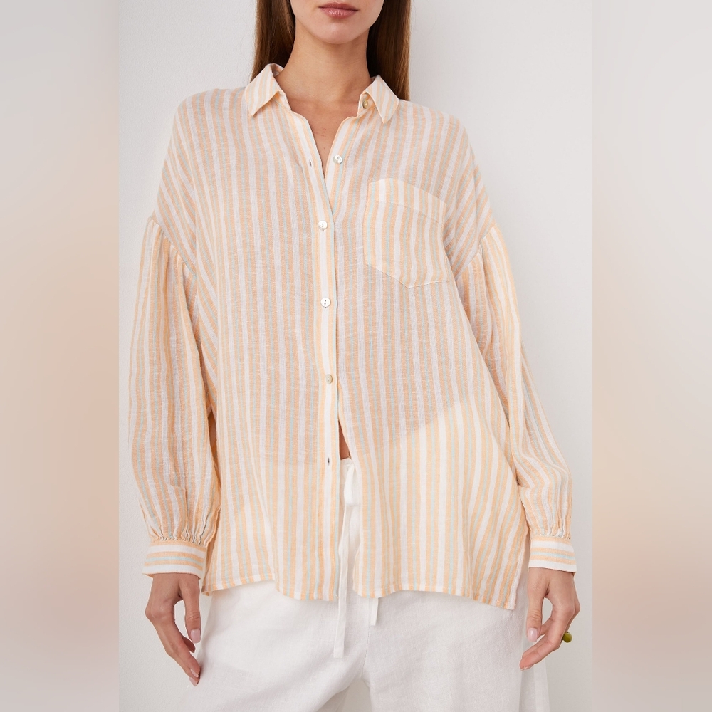 RAILS Clio Clementine Stripe Top Blouse Linen Eco XL Oversized NWT
